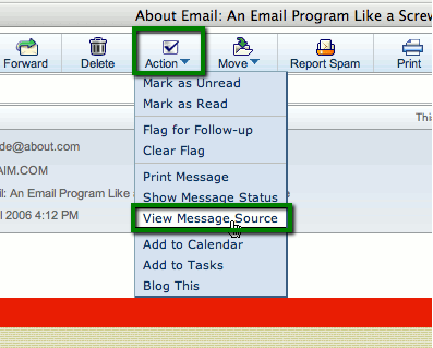 how to get Email headers in Aol Mail